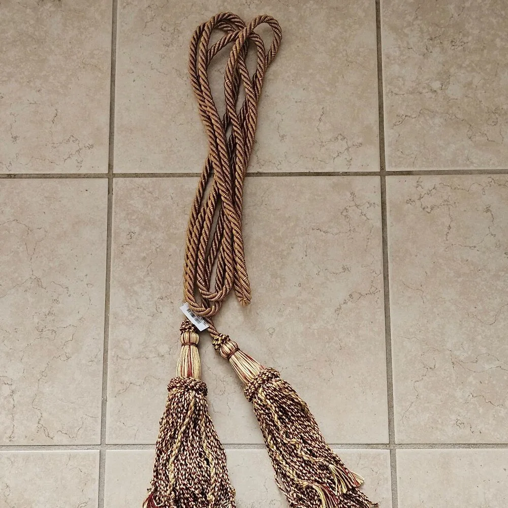 RARE LUXURY ITALIAN BURGUNDY RED GOLD CURTAIN TASSEL TIE BACK PULL SWAG FRINGE